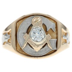Anello massonico in oro giallo da uomo Masonic Lodge - 10k Diamante rotondo .33ct