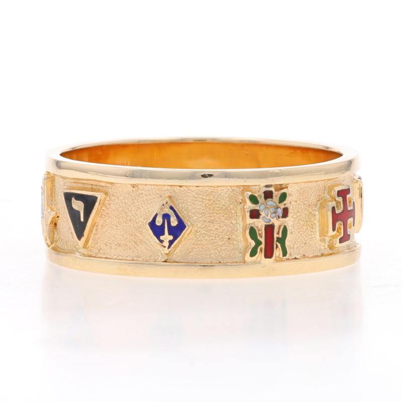 Yellow Gold Masonic Symbols Band - 14k Blue Lodge Shriners Yod Ring 13 3/4 In Excellent Condition For Sale In Greensboro, NC