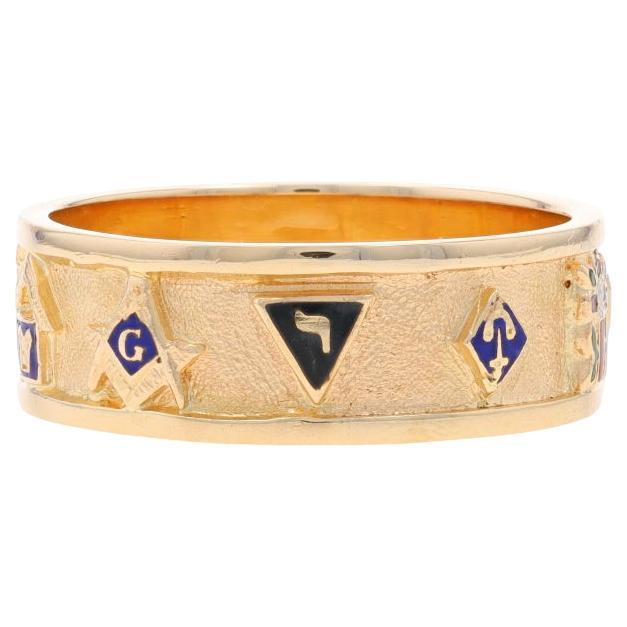Yellow Gold Masonic Symbols Band - 14k Blue Lodge Shriners Yod Ring 13 3/4 For Sale
