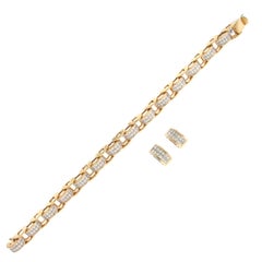 Yellow Gold Matching Princess Cut Diamond Bracelet and Earrings Set