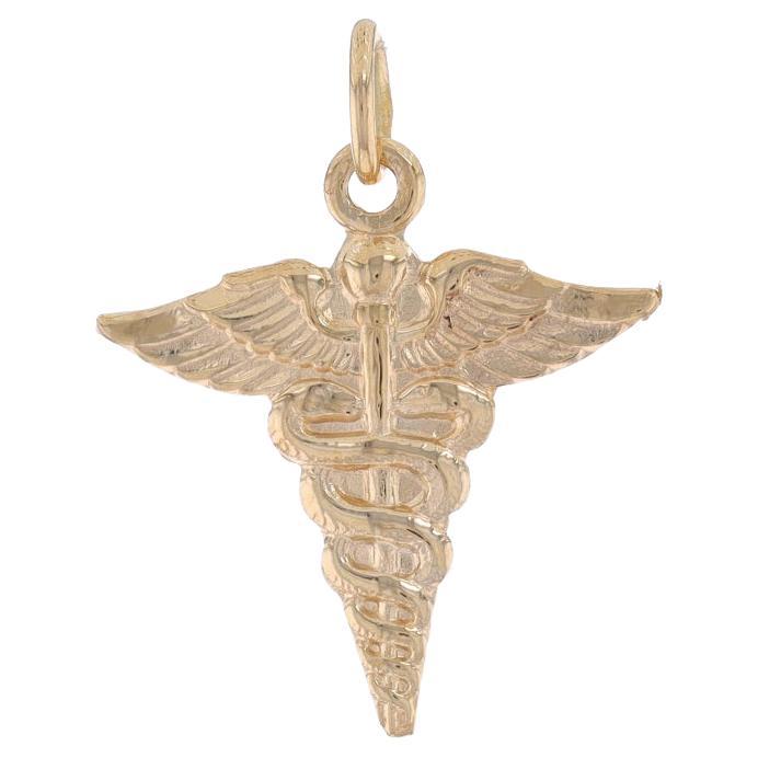 Yellow Gold Medical Caduceus Charm - 14k Health Care Professional Pendant For Sale