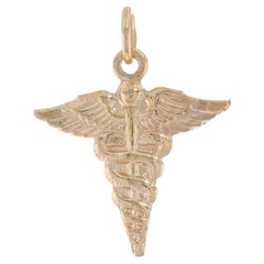 Ciondolo con caduceo medico in oro giallo - Ciondolo per professionisti della sanità in 14 carati