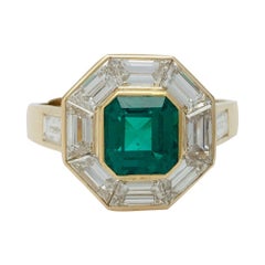 Yellow Gold Mellerio Engagement Ring, Emerald and Diamonds