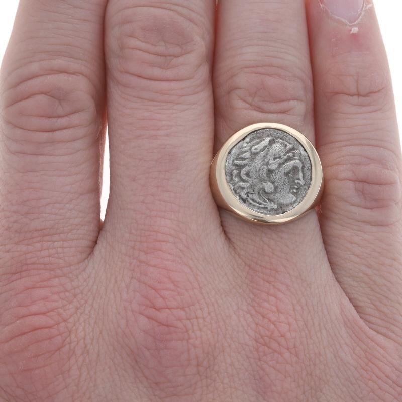 Bague en or jaune pour homme Alexander Great Macedonian Coin Ring 14k Hercules Zeus Custom Excellent état - En vente à Greensboro, NC