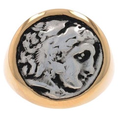 Yellow Gold Men's Ancient Macedonian Coin Ring - 14k Signet