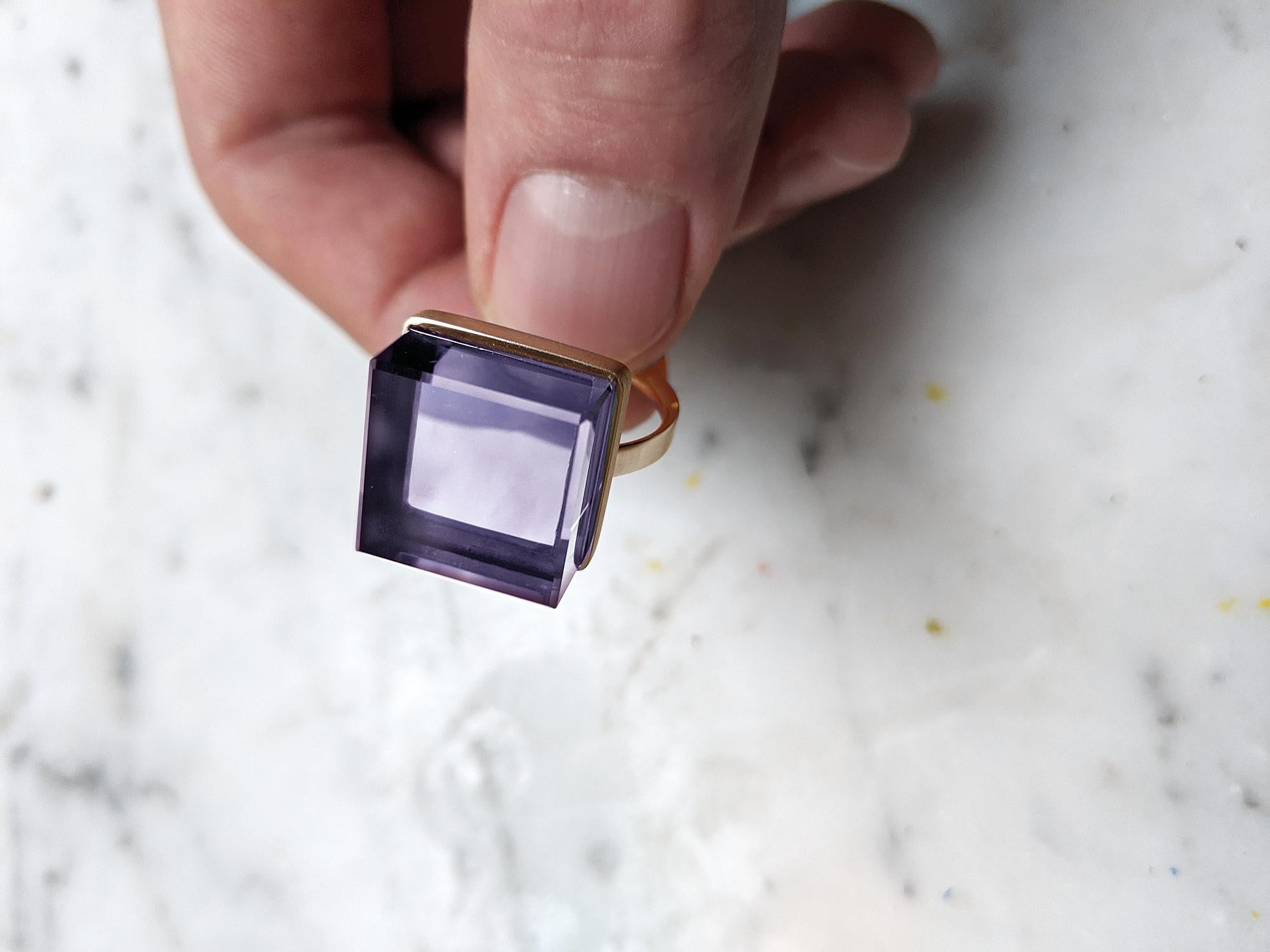 Mixed Cut Yellow Gold Men's Art Deco Style Ring with Amethyst Featured in Vogue For Sale