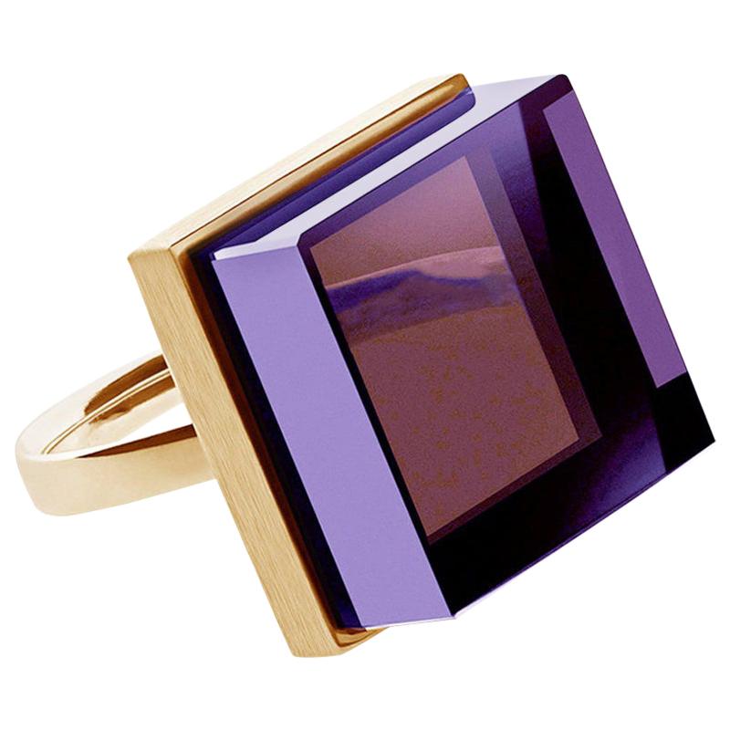 Yellow Gold Men's Art Deco Style Ring with Amethyst Featured in Vogue For Sale