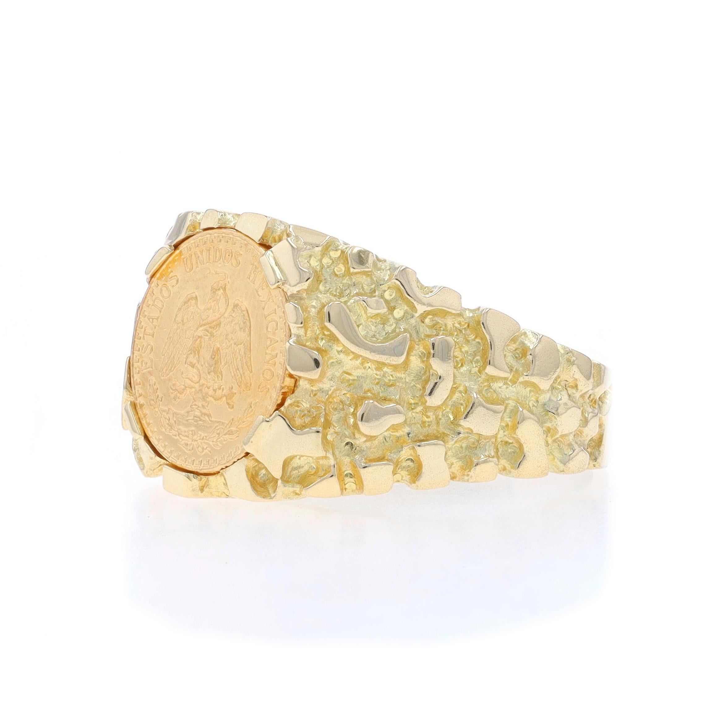 Gelbgold Herren Authentischer Dos Pesos Münzring aus Gelbgold -14k & 90% Feingold Mexiko, Authentisch 1945 1