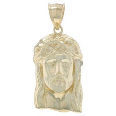 Yellow Gold Men's Jesus Pendant - 10k Crown of Thorns