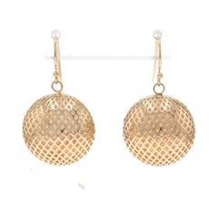 Yellow Gold Mesh Disc Dangle Earrings - 14k Pierced