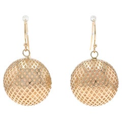 Yellow Gold Mesh Disc Dangle Earrings - 14k Pierced Yellow Gold Mesh Disc Dangle Earrings - 14k Pierced
