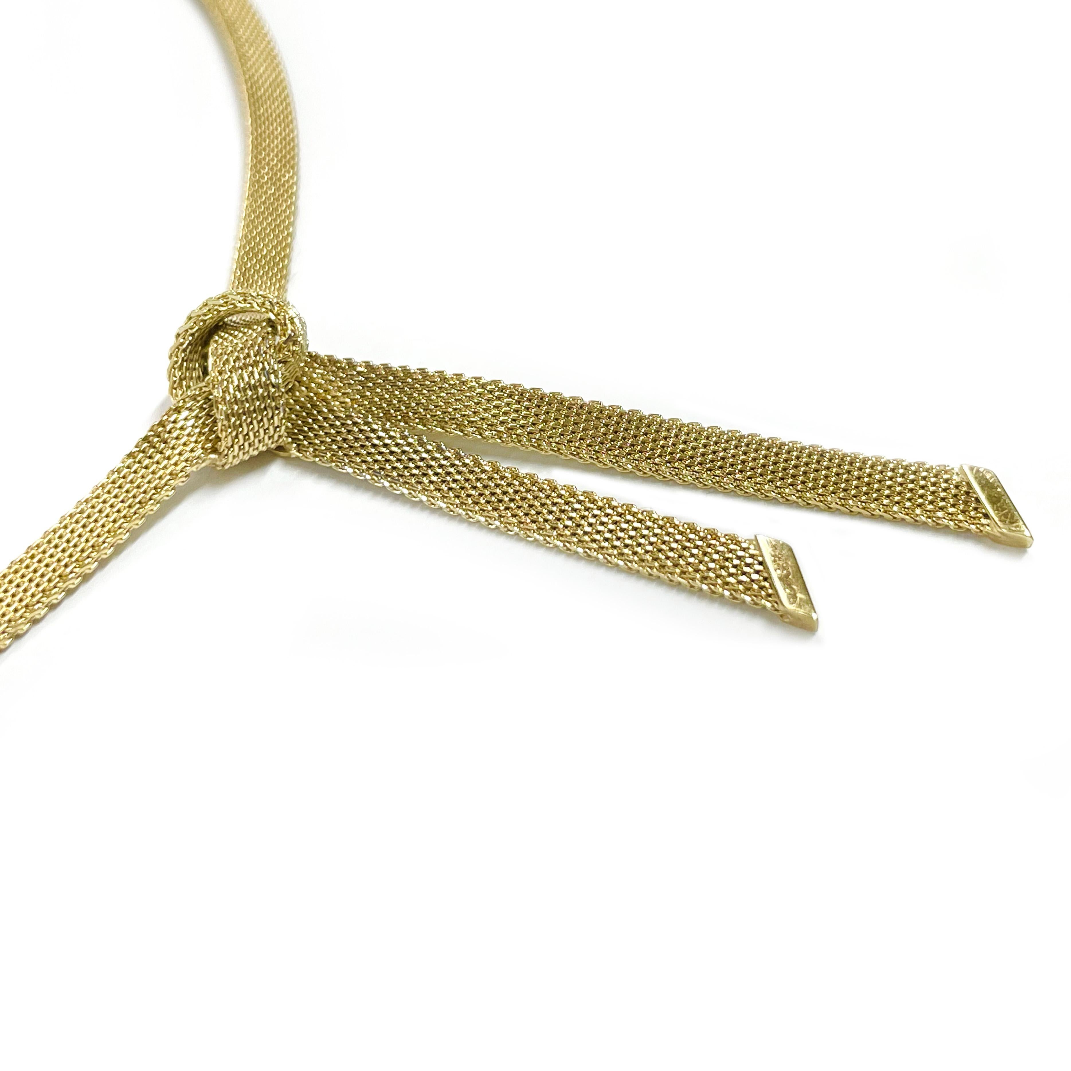 Retro Yellow Gold Mesh Knot Necklace For Sale