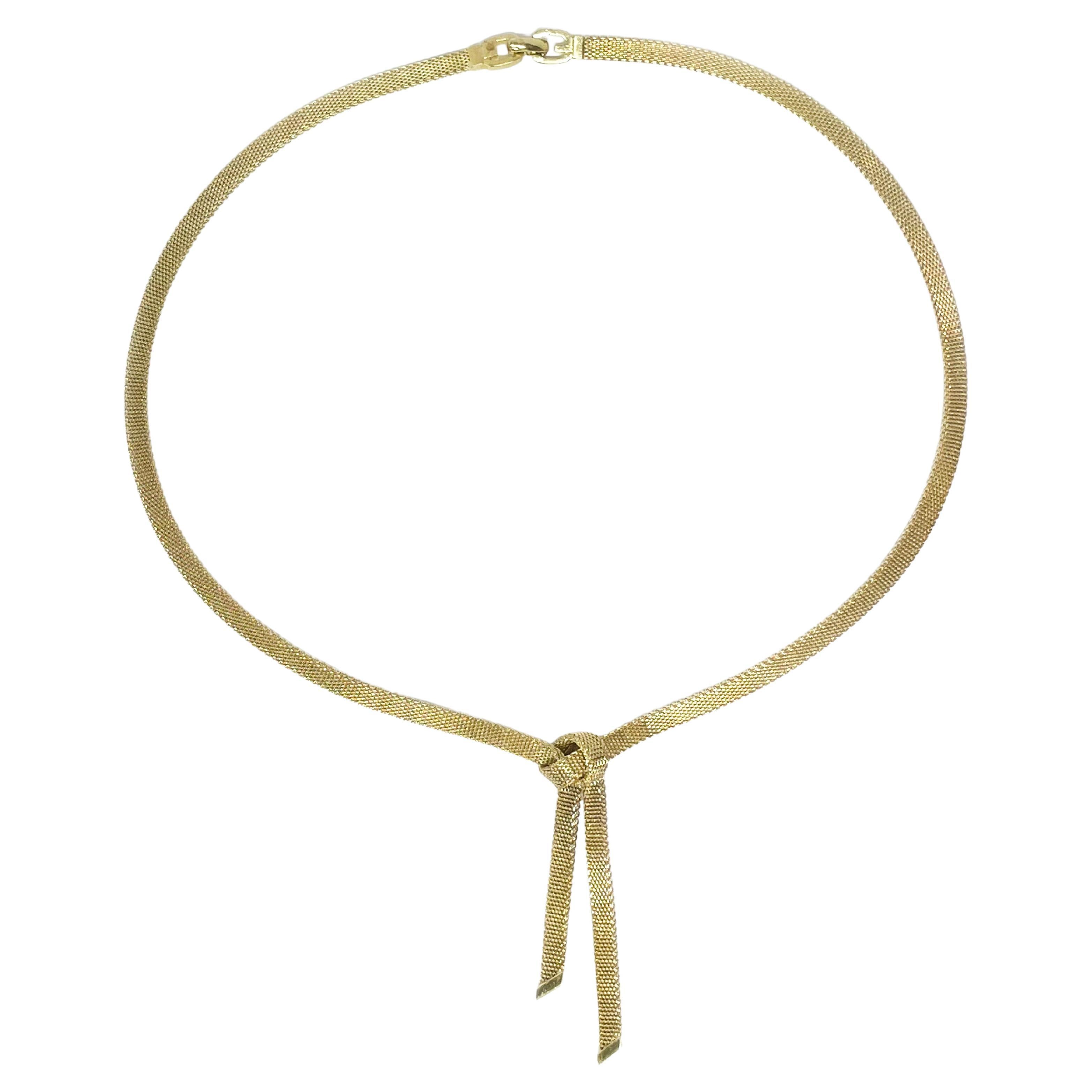 Yellow Gold Mesh Knot Necklace For Sale