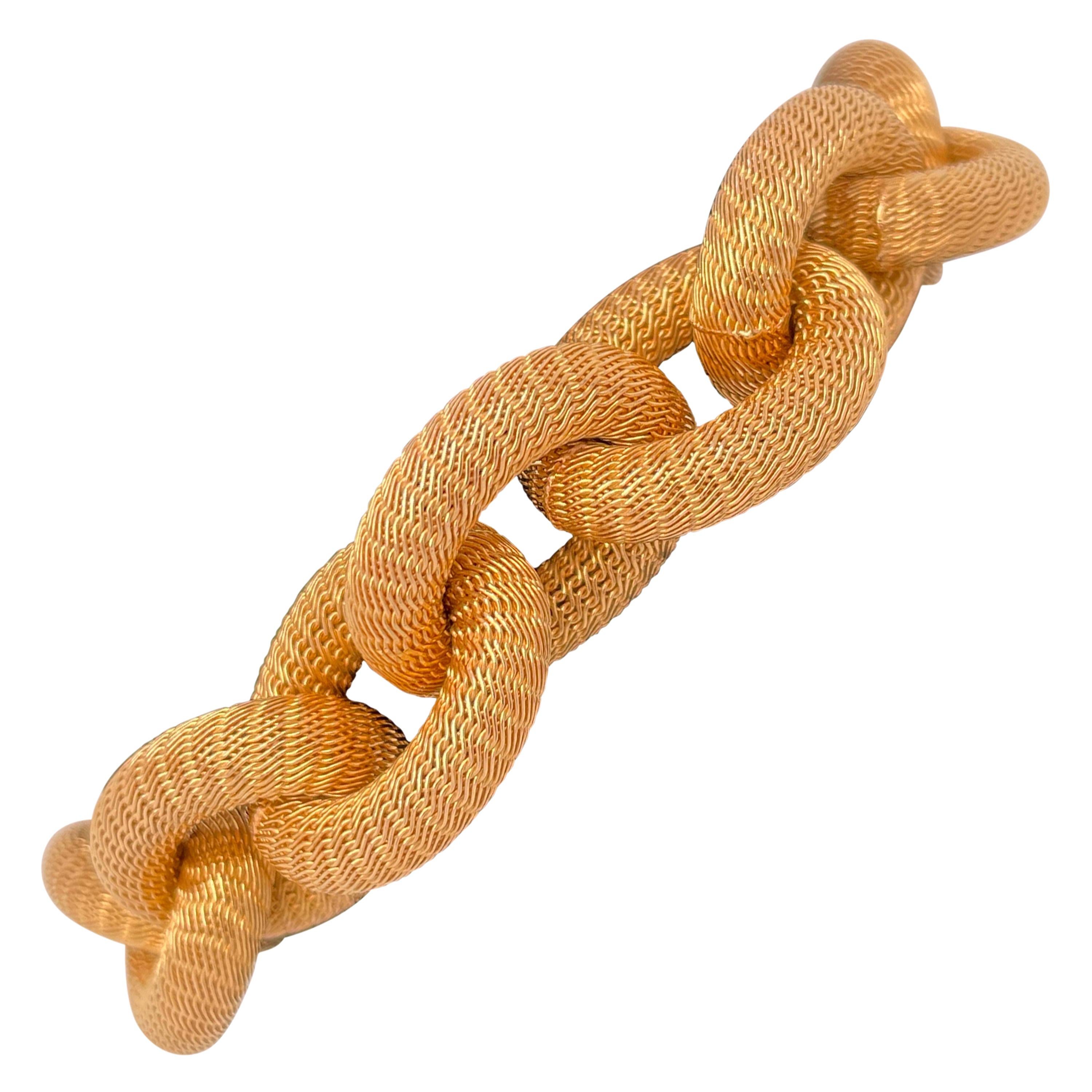 Yellow Gold Mesh Link Bracelet For Sale