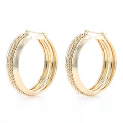 Yellow Gold Mesh Stripe Hoop Earrings 14k Chain Pierced