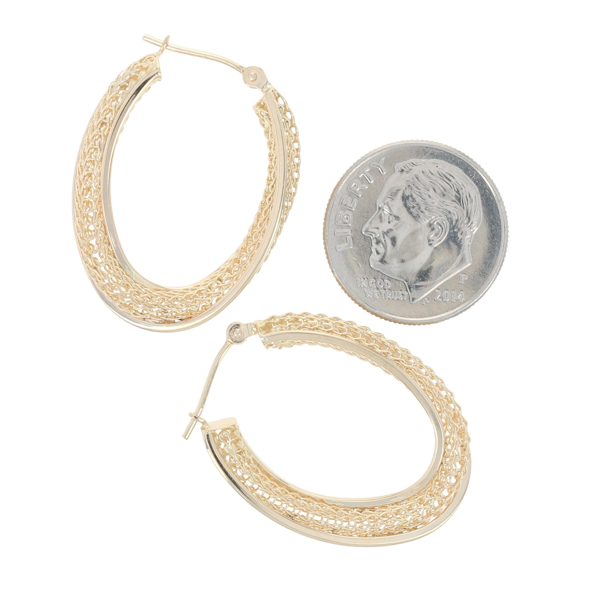 Women's Yellow Gold Mesh Twist Earrings, 14k Pierced Hoops