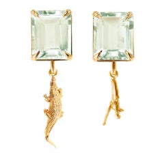 Yellow Gold Mesopotamia Clip-On Earrings by Artist with Light Green Quartzes