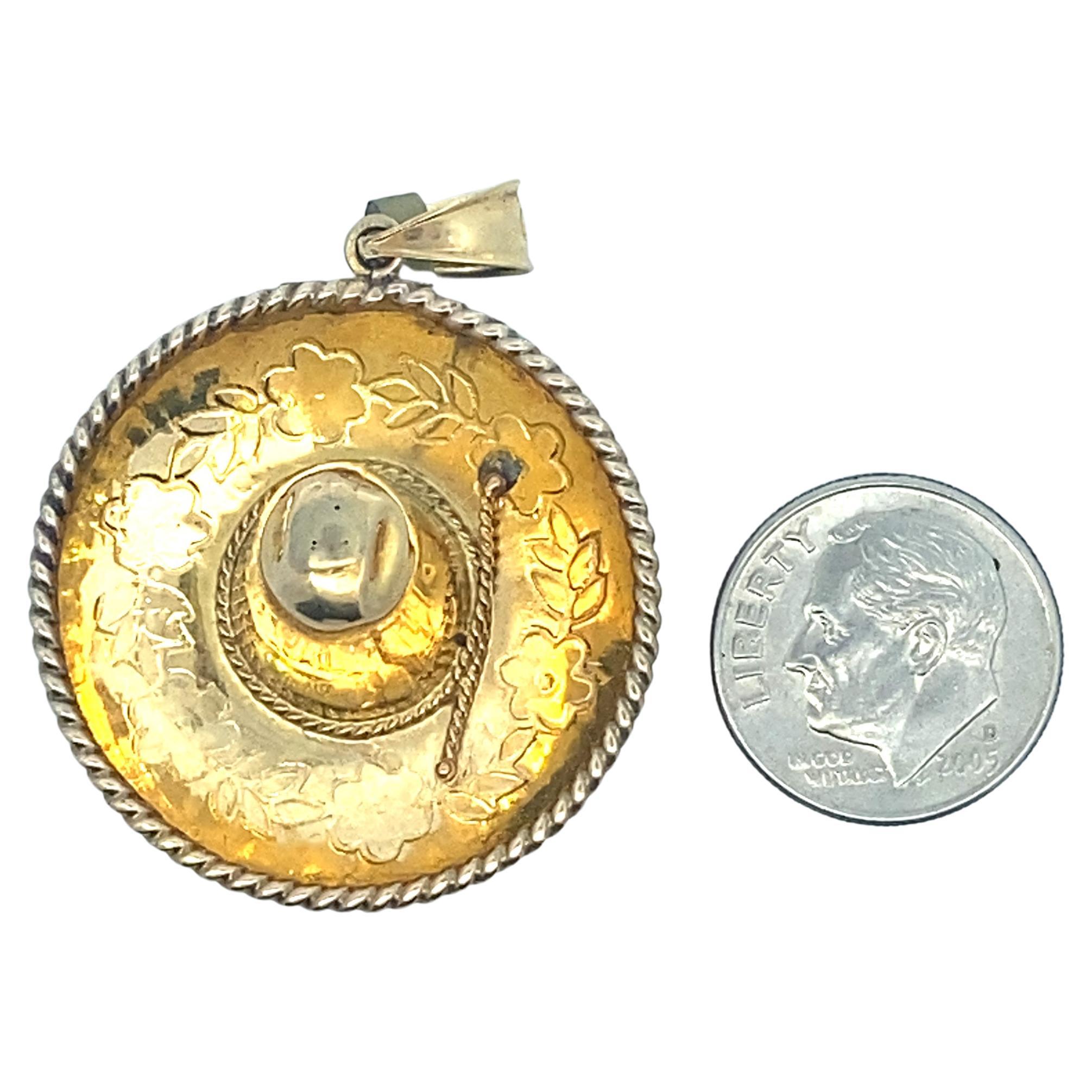 Yellow Gold Mexican Sombrero Charm Pendant For Sale
