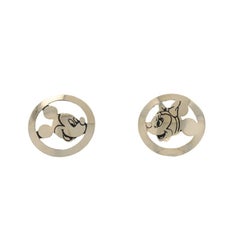 Yellow Gold Mickey & Minnie Mouse Stud Earrings - 14k Cartoon Characters Pierced