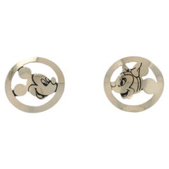 Yellow Gold Mickey & Minnie Mouse Stud Earrings - 14k Cartoon Characters Pierced