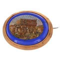 Yellow Gold Micro Mosaic Victorian Brooch - 14k Roman Architecture Pin