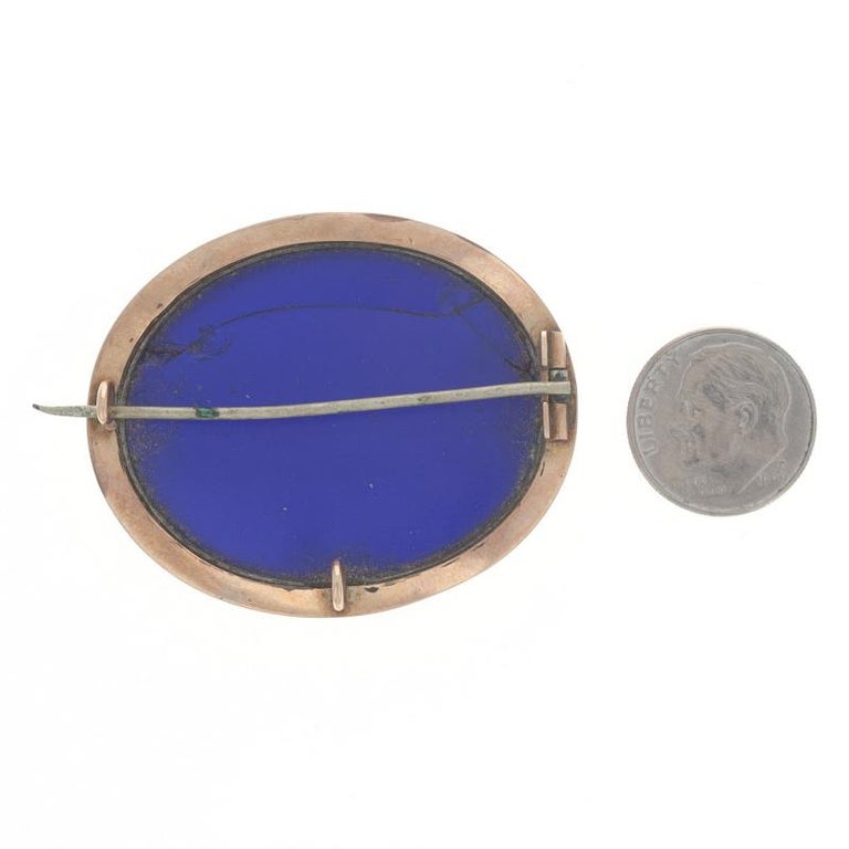 Broche Ancienne En Micro-mosaïque – Losange – Motif Fleurs – Laiton Doré – Occasion