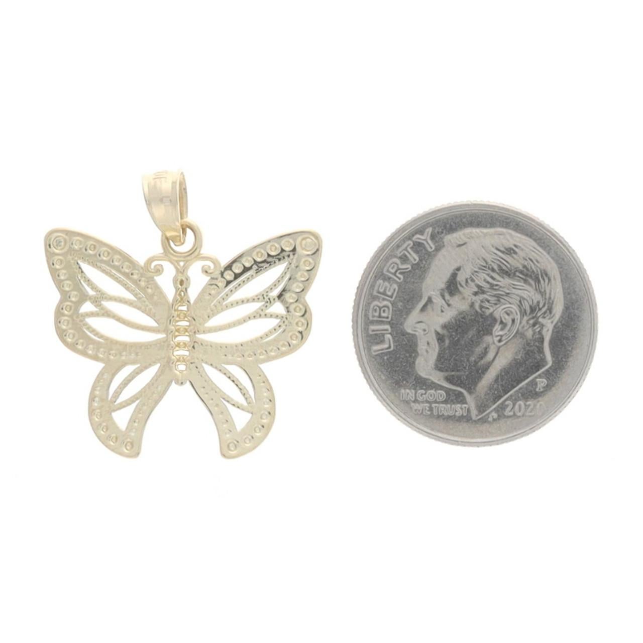 Yellow Gold Milgrain Butterfly Pendant 14k Nature In Good Condition For Sale In Greensboro, NC