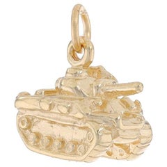 Yellow Gold Military Armored Tank Charm - 14k Warfare Battlefield Weapon