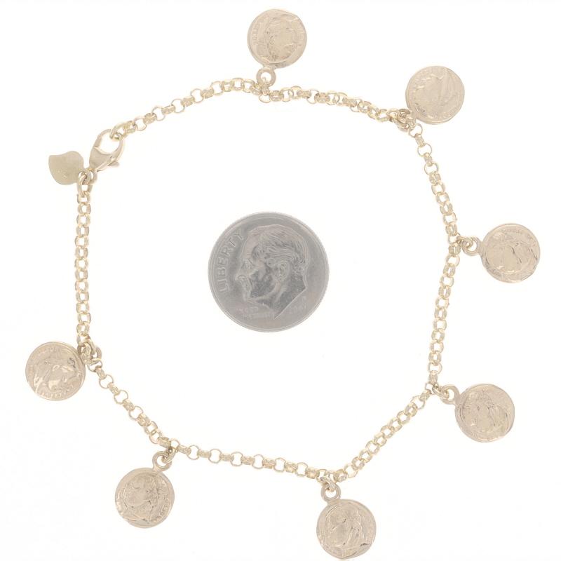 Yellow Gold Mini Ancient Coin Copy Charm Dangle Bracelet 7 1/2