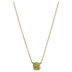 Yellow Gold  Mini Green Enamel Initial B Pendant