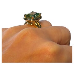 Yellow Gold Mint Green Tourmaline Modern Wide Band Ring