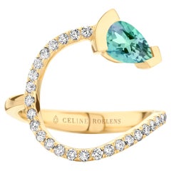 Yellow Gold Mint Tourmaline Diamond Cocktail Ring