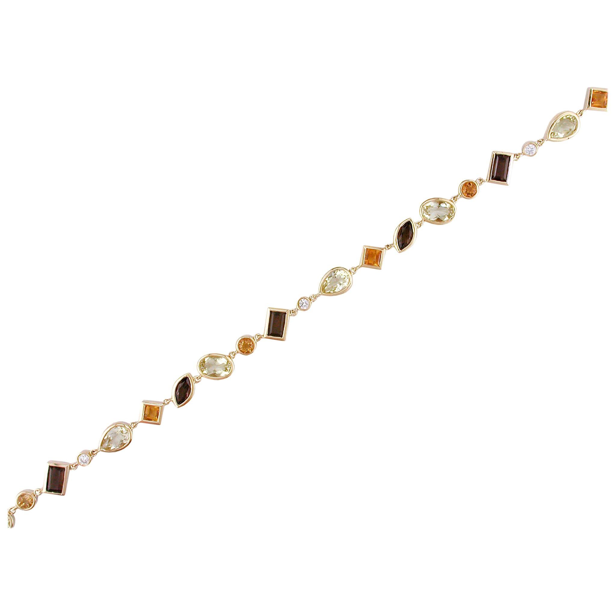 Hammerman Brothers Yellow Gold Mixed Shape Gemstone Bracelet For Sale