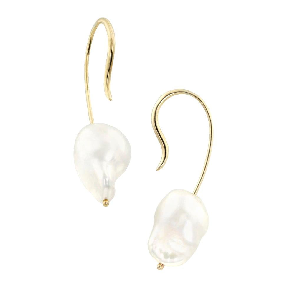 Yellow Gold Modern Baroque Pearl Earrings