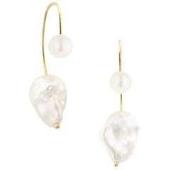 Yellow Gold Modern Pearl Earrings