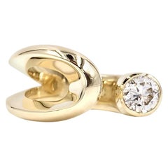 Yellow Gold Modern Solitaire Diamond Open Cuff Ring