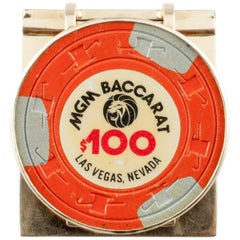 Yellow Gold Money Clip Featuring Vintage MGM Baccarat Casino Chip