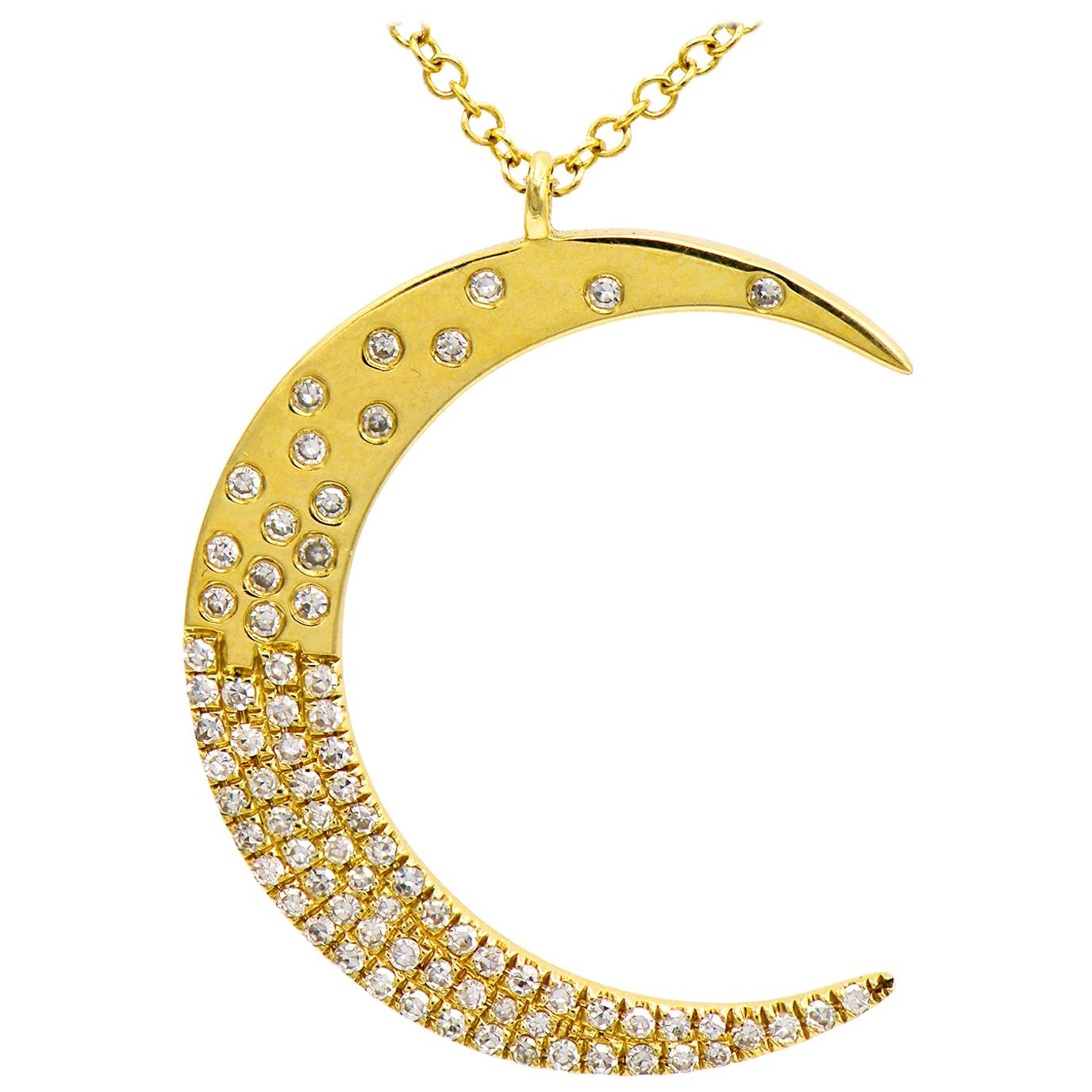 Yellow Gold Moon Necklace For Sale