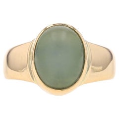 Yellow Gold Moonstone Solitaire Ring - 14k Oval Cabochon 4.10ct