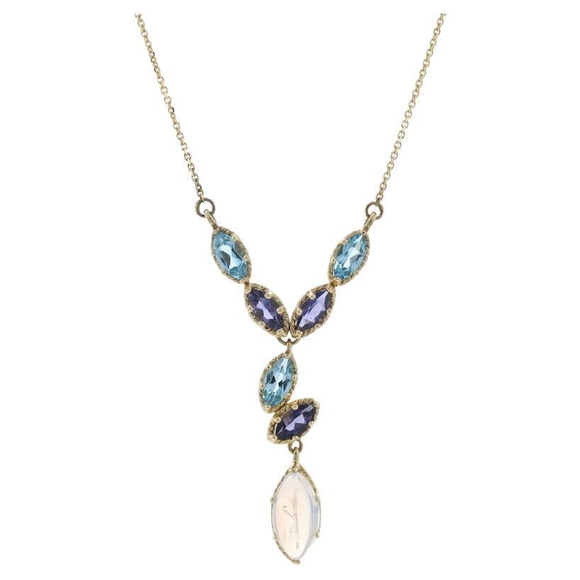 Yellow Gold Moonstone Topaz Iolite Drop Necklace 19 1/2" - 14k Marquise 4.40ctw For Sale