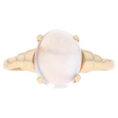 Yellow Gold Moonstone Vintage Solitaire Ring - 14k Oval Cabochon 1.95ct