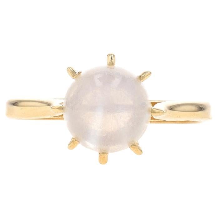 Anillo solitario vintage de piedra lunar de oro amarillo - Cuenta redonda 14k