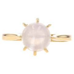 Yellow Gold Moonstone Vintage Solitaire Ring - 14k Round Bead