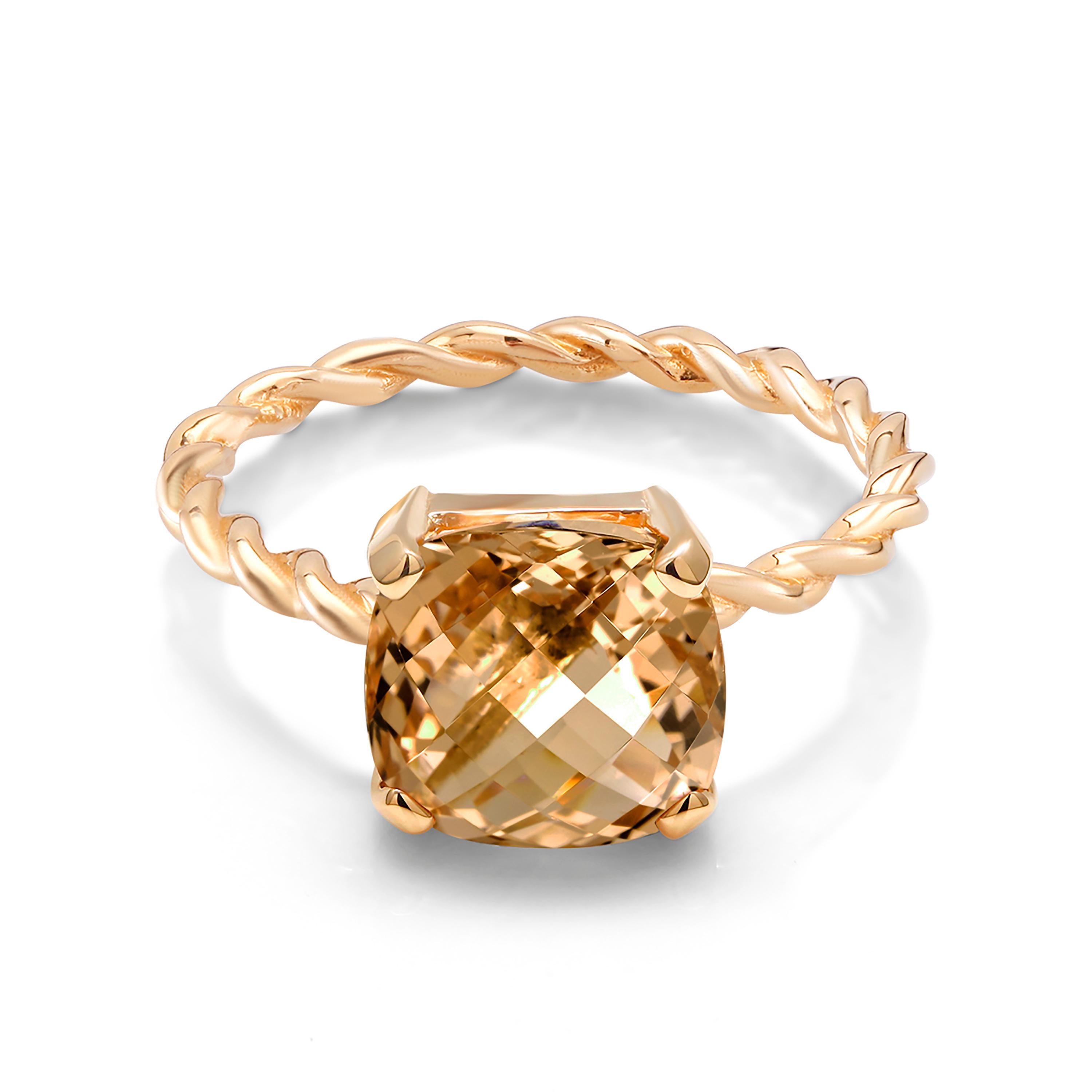 Yellow Gold Cushion Shape Morganite Braided Cocktail Ring In New Condition In New York, NY