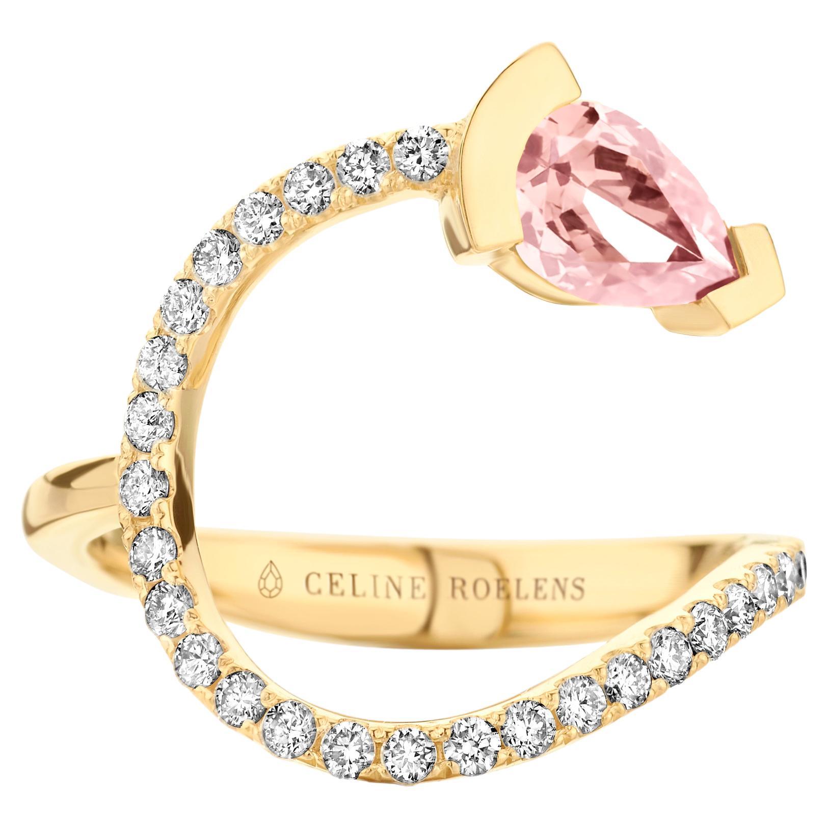 Yellow Gold Morganite Diamond Cocktail Ring For Sale