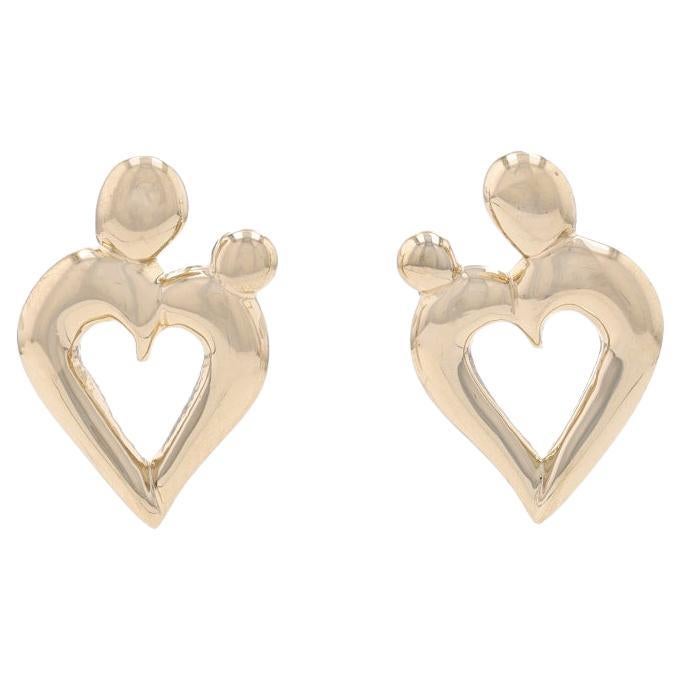 Yellow Gold Mother & Child Heart Stud Earrings - 14k Family Love Pierced