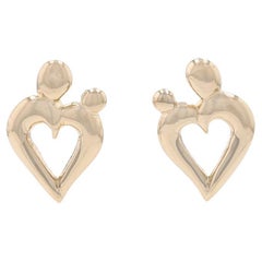 Yellow Gold Mother & Child Heart Stud Earrings - 14k Family Love Pierced