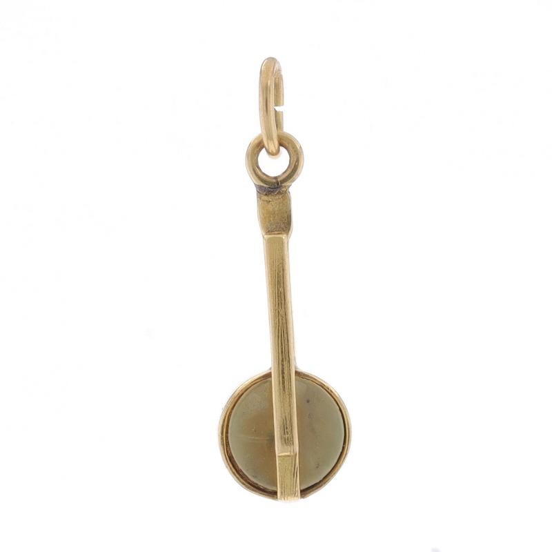 Metal Content: 14k Yellow Gold

Stone Information
Natural Mother of Pearl

Style: Solitaire
Theme: Banjo, Stringed Instrument

Measurements
Tall (from stationary bail): 3/4