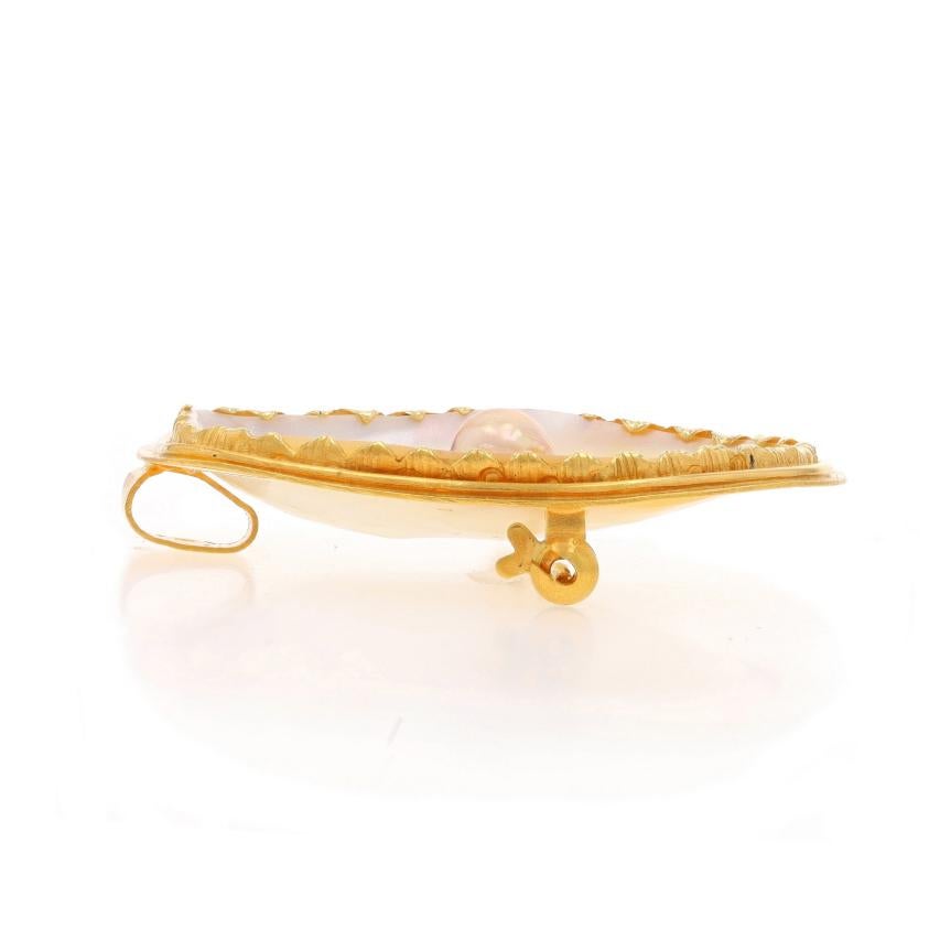 Mixed Cut Yellow Gold Mother of Pearl Cultured Blister Pearl Convert Brooch/Pendant 18k For Sale