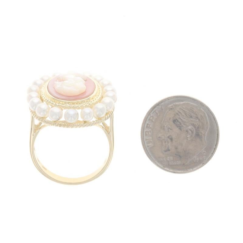 Anillo Halo de Oro Amarillo con Madreperla y Perla Cultivada - Cameo Silueta 14k en venta 1